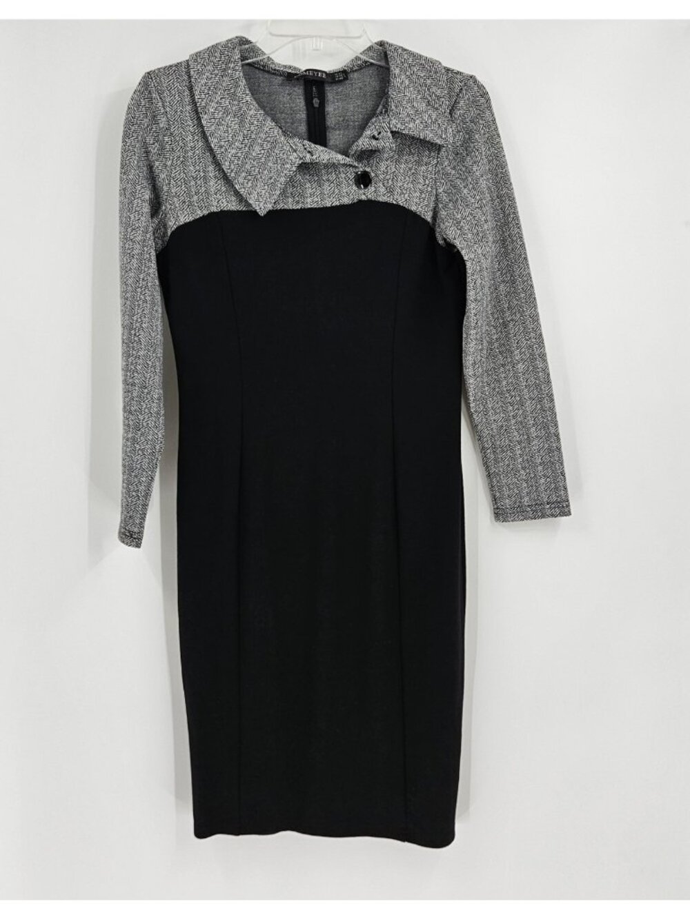 Homeyee Retro Chic Colorblock Lapel Career Tunic Dress Large